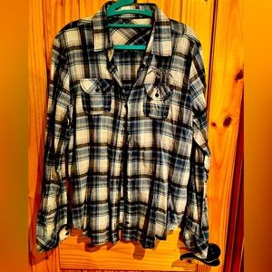 Maurice’s button up teal & white plaid top with silver shimmer streaks large